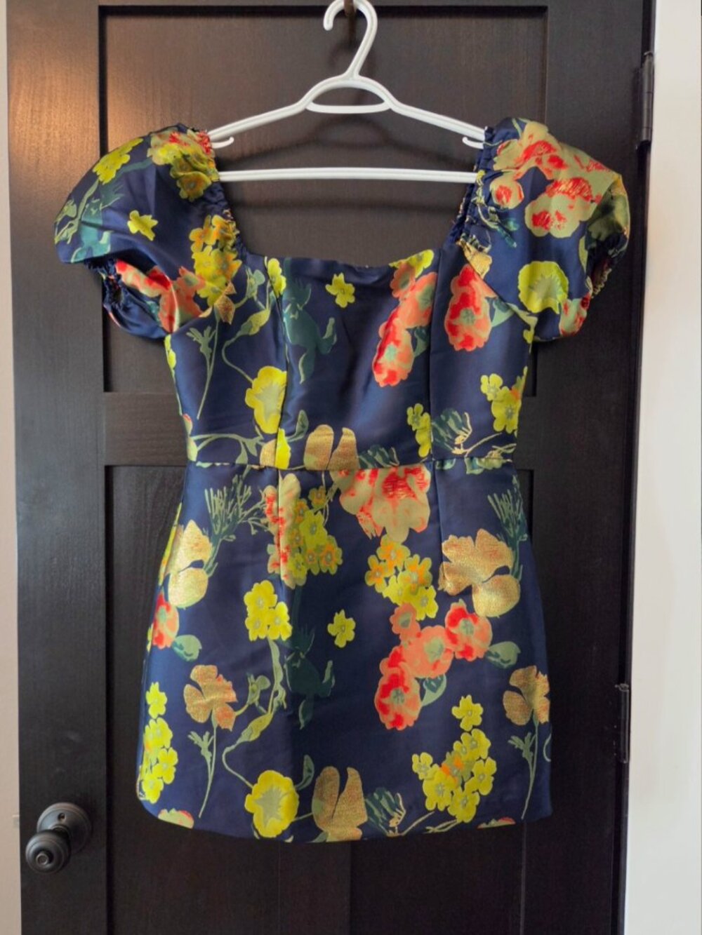 Lulus Floral Jacquard Puff Sleeve Mini Dress / Cocktail Dress